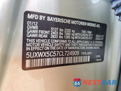 Zdjęcie 14 z 14 samochodu: 2012 BMW X3 XDRIVE28I VIN:5UXWX5C57CL724909 - miniatura