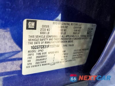 Zdjęcie 12 z 12 samochodu: 2015 CHEVROLET COLORADO Z71 VIN:1GCGTCE31F1197144 - miniatura