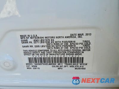 Zdjęcie 12 z 12 samochodu: 2013 MITSUBISHI OUTLANDER SPORT LE VIN:4A4AR5AU2DE017022 - miniatura
