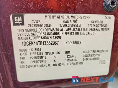 Zdjęcie 12 z 12 samochodu: 2001 CHEVROLET SILVERADO K1500 VIN:1GCEK14T81Z332937 - miniatura