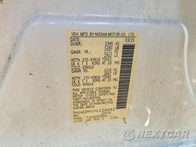 Zdjęcie 13 z 13 samochodu: 2015 NISSAN MURANO SL VIN:5N1AZ2MH1FN224942 - miniatura