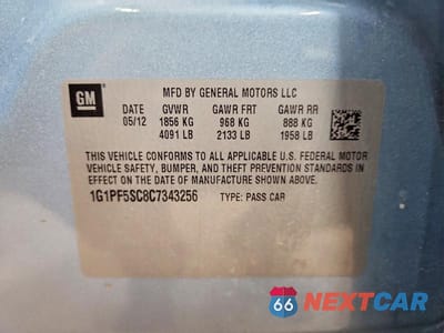 Zdjęcie 12 z 12 samochodu: 2012 CHEVROLET CRUZE LT VIN:1G1PF5SC8C7343256 - miniatura