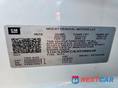 Zdjęcie 13 z 13 samochodu: 2018 GMC YUKON SLT VIN:1GKS2BKC8JR388649 - miniatura