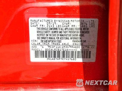 Zdjęcie 13 z 13 samochodu: 2019 NISSAN SENTRA SR VIN:3N1AB7AP7KY417680 - miniatura