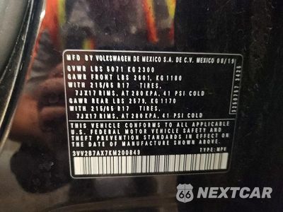 Zdjęcie 13 z 13 samochodu: 2019 VOLKSWAGEN TIGUAN SE VIN:3VV2B7AX7KM200849 - miniatura