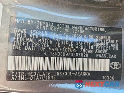 Zdjęcie 12 z 12 samochodu: 2007 TOYOTA AVALON XLS VIN:4T1BK36B97U207028 - miniatura
