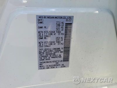 Zdjęcie 13 z 13 samochodu: 2017 NISSAN PATHFINDER SL VIN:5N1DR2MN2HC692518 - miniatura