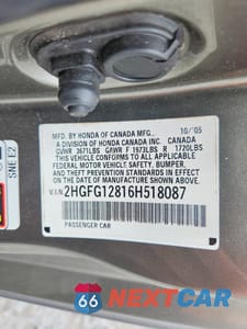 Zdjęcie 13 z 13 samochodu: 2006 HONDA CIVIC EX VIN:2HGFG12816H518087 - miniatura