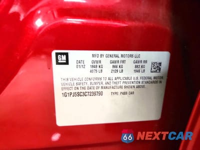 Zdjęcie 12 z 12 samochodu: 2012 CHEVROLET CRUZE ECO VIN:1G1PJ5SC3C7239790 - miniatura