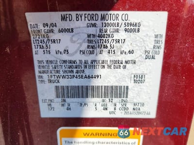 Zdjęcie 12 z 12 samochodu: 2005 FORD F350 SUPER DUTY VIN:1FTWW33P45EA64491 - miniatura
