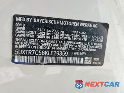 Zdjęcie 12 z 12 samochodu: 2019 BMW X3 SDRIVE30I VIN:5UXTR7C56KLF29359 - miniatura