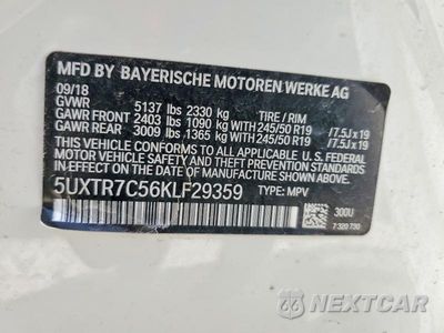 Zdjęcie 12 z 12 samochodu: 2019 BMW X3 SDRIVE30I VIN:5UXTR7C56KLF29359 - miniatura