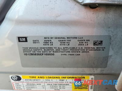 Zdjęcie 12 z 12 samochodu: 2012 CHEVROLET MALIBU LS VIN:1G1ZB5E05CF169030 - miniatura