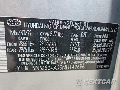 Zdjęcie 13 z 13 samochodu: 2022 HYUNDAI SANTA FE SEL VIN:5NMS24AJ3NH449696 - miniatura