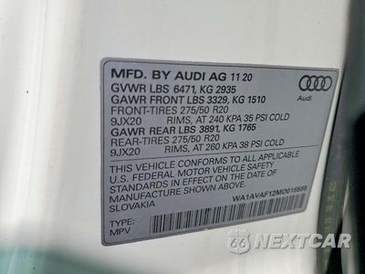 Zdjęcie 13 z 13 samochodu: 2021 AUDI Q8 PREMIUM VIN:WA1AVAF12MD018598 - miniatura
