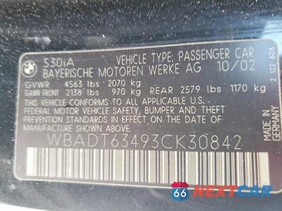 Zdjęcie 12 z 12 samochodu: 2003 BMW 530 I AUTOMATIC VIN:WBADT63493CK30842 - miniatura