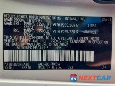 Zdjęcie 14 z 14 samochodu: 2021 TOYOTA SIENNA XLE VIN:5TDYRKEC1MS044115 - miniatura