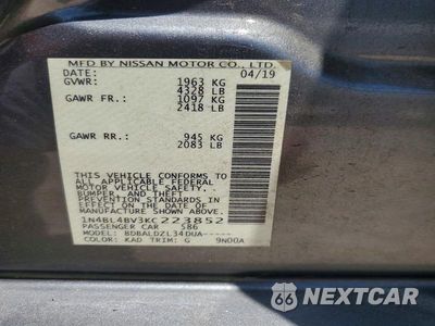 Zdjęcie 12 z 12 samochodu: 2019 NISSAN ALTIMA S VIN:1N4BL4BV3KC223852 - miniatura