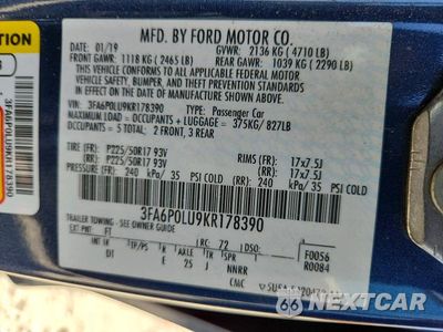 Zdjęcie 12 z 12 samochodu: 2019 FORD FUSION SE VIN:3FA6P0LU9KR178390 - miniatura