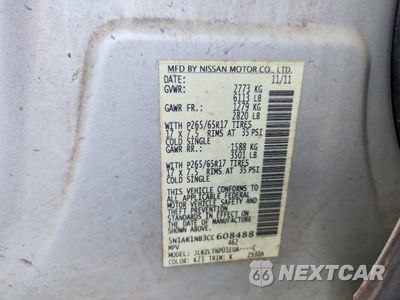 Zdjęcie 12 z 12 samochodu: 2012 NISSAN PATHFINDER S VIN:5N1AR1NB3CC608488 - miniatura