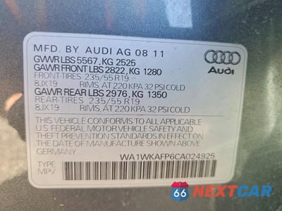 Zdjęcie 13 z 13 samochodu: 2012 AUDI Q5 PRESTIGE VIN:WA1WKAFP6CA024925 - miniatura