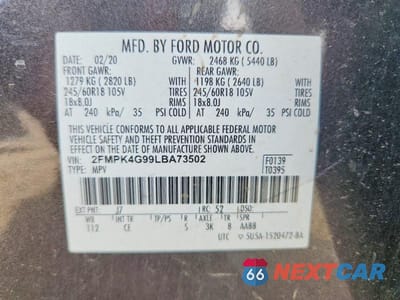 Zdjęcie 13 z 13 samochodu: 2020 FORD EDGE SE VIN:2FMPK4G99LBA73502 - miniatura