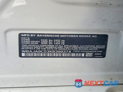 Zdjęcie 12 z 12 samochodu: 2019 BMW 530E VIN:WBAJA9C53KB399374 - miniatura