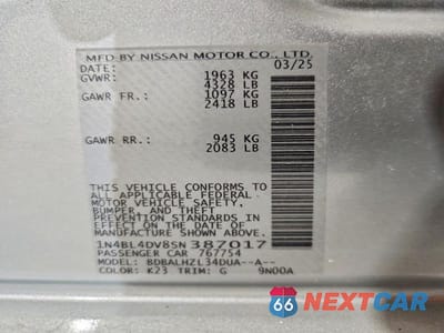 Zdjęcie 12 z 12 samochodu: 2025 NISSAN ALTIMA SV VIN:1N4BL4DV8SN387017 - miniatura