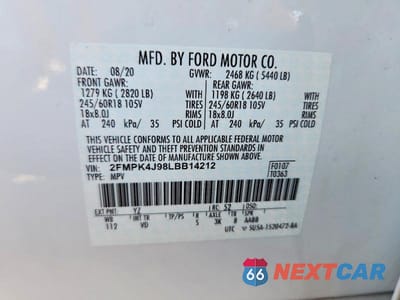 Zdjęcie 12 z 12 samochodu: 2020 FORD EDGE SEL VIN:2FMPK4J98LBB14212 - miniatura