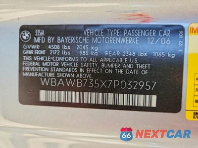 Zdjęcie 12 z 12 samochodu: 2007 BMW 335 I VIN:WBAWB735X7P032957 - miniatura