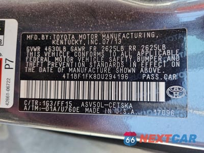 Zdjęcie 12 z 12 samochodu: 2013 TOYOTA CAMRY SE VIN:4T1BF1FK8DU294196 - miniatura