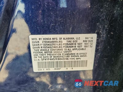 Zdjęcie 12 z 12 samochodu: 2014 HONDA PILOT EXL VIN:5FNYF4H57EB042246 - miniatura