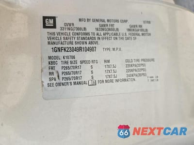 Zdjęcie 14 z 14 samochodu: 2009 CHEVROLET TAHOE K1500 LT VIN:1GNFK23049R104907 - miniatura