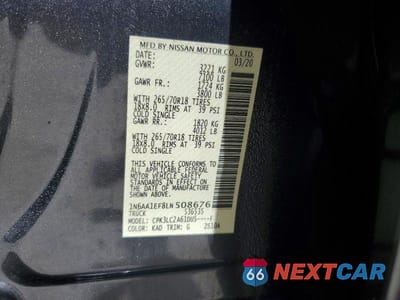 Zdjęcie 12 z 12 samochodu: 2020 NISSAN TITAN SV VIN:1N6AA1EF8LN508676 - miniatura