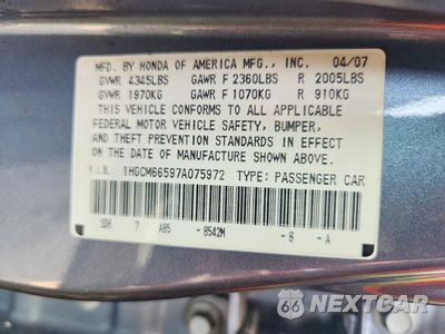 Zdjęcie 12 z 12 samochodu: 2007 HONDA ACCORD EX VIN:1HGCM66597A075972 - miniatura