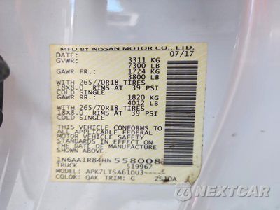 Zdjęcie 12 z 12 samochodu: 2017 NISSAN TITAN SV VIN:1N6AA1R84HN558008 - miniatura
