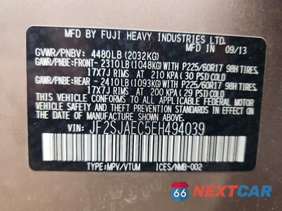 Zdjęcie 13 z 13 samochodu: 2014 SUBARU FORESTER 2.5I PREMIUM VIN:JF2SJAEC5EH494039 - miniatura