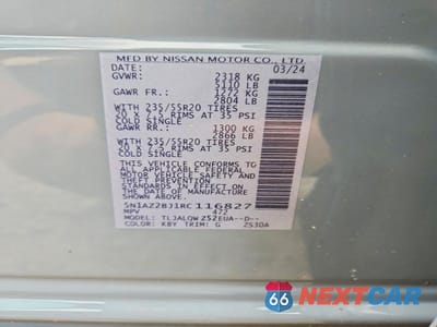 Zdjęcie 13 z 13 samochodu: 2024 NISSAN MURANO SV VIN:5N1AZ2BJ1RC116827 - miniatura
