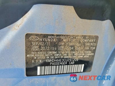 Zdjęcie 13 z 13 samochodu: 2012 HYUNDAI ELANTRA GLS VIN:KMHDH4AE3CU291209 - miniatura