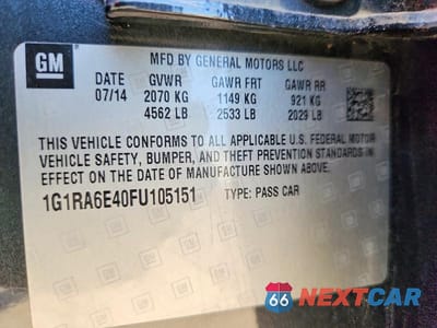 Zdjęcie 13 z 13 samochodu: 2015 CHEVROLET VOLT VIN:1G1RA6E40FU105151 - miniatura