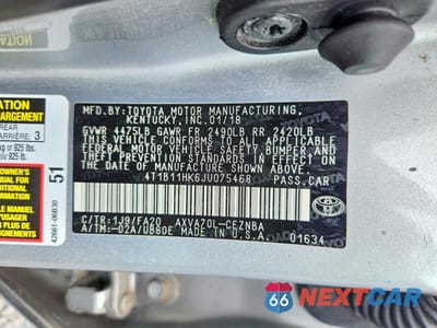 Zdjęcie 12 z 12 samochodu: 2018 TOYOTA CAMRY LE VIN:4T1B11HK6JU075468 - miniatura