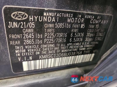 Zdjęcie 13 z 13 samochodu: 2006 HYUNDAI SANTA FE GLS VIN:KM8SC13D66U038768 - miniatura