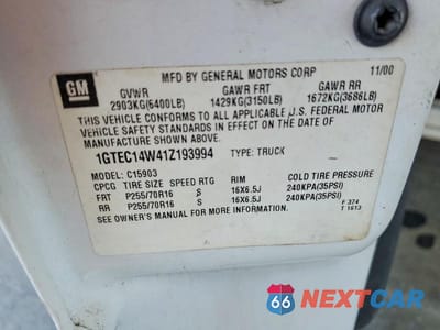 Zdjęcie 12 z 12 samochodu: 2001 GMC NEW SIERRA C1500 VIN:1GTEC14W41Z193994 - miniatura