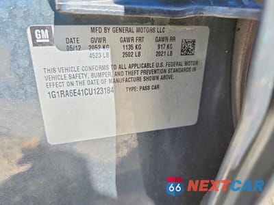 Zdjęcie 12 z 12 samochodu: 2012 CHEVROLET VOLT VIN:1G1RA6E41CU123184 - miniatura