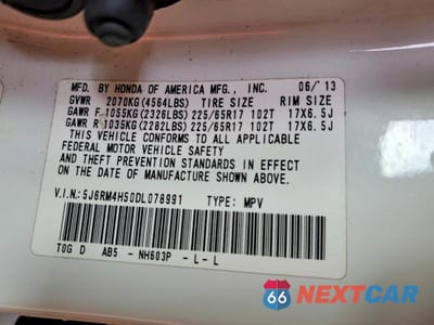Zdjęcie 13 z 13 samochodu: 2013 HONDA CR-V EX VIN:5J6RM4H50DL078991 - miniatura