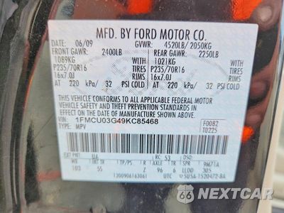 Zdjęcie 12 z 12 samochodu: 2009 FORD ESCAPE XLT VIN:1FMCU03G49KC85468 - miniatura