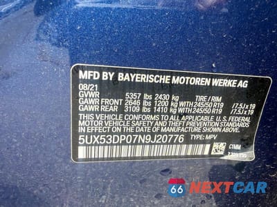 Zdjęcie 12 z 12 samochodu: 2022 BMW X3 XDRIVE30I VIN:5UX53DP07N9J20776 - miniatura