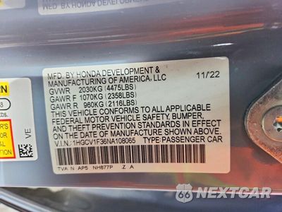 Zdjęcie 12 z 12 samochodu: 2022 HONDA ACCORD SPORT VIN:1HGCV1F36NA108065 - miniatura