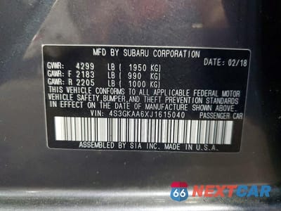 Zdjęcie 12 z 12 samochodu: 2018 SUBARU IMPREZA BASE VIN:4S3GKAA6XJ1615040 - miniatura