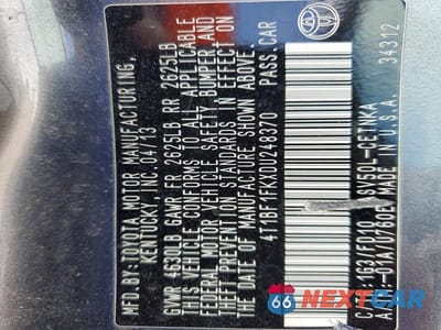 Zdjęcie 13 z 13 samochodu: 2013 TOYOTA CAMRY LE VIN:4T1BF1FKXDU248370 - miniatura
